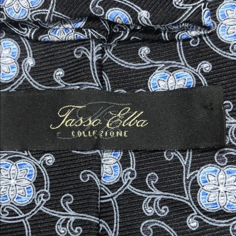 Tasso Elba Black Tie with Light Blue Floral Medallions